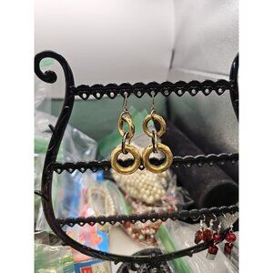 Earrings Pierced Dangle French Wire Gold-tone Textured Rings